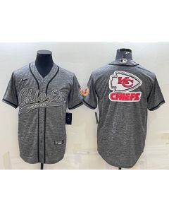 Men's Kansas City Chiefs Grey Team Big Logo With Patch Cool Base Stitched Baseball Jersey