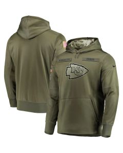 Men's Kansas City Chiefs Olive Salute to Service Sideline Therma Performance Pullover Hoodie