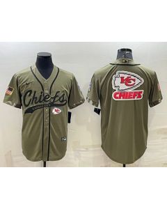 Men's Kansas City Chiefs Olive Salute to Service Team Big Logo Cool Base Stitched Baseball Jersey