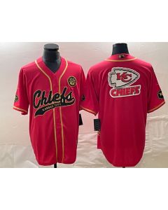 Men's Kansas City Chiefs Red Gold Team Big Logo With Patch Cool Base Stitched Baseball Jersey