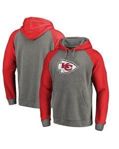 Men's Kansas City Chiefs Red/Grey Throwback Logo Big & Tall Tri-Blend Raglan Pullover Hoodie