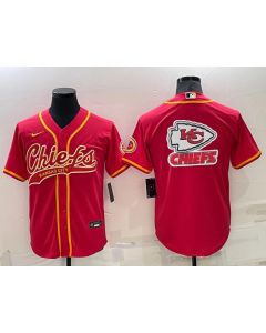 Men's Kansas City Chiefs Red Team Big Logo With Patch Cool Base Stitched Baseball Jersey (Red)