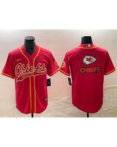 Men's Kansas City Chiefs Red Team Big Logo With Patch Cool Base Stitched Baseball Jersey (Style 2)