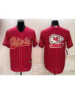 Men's Kansas City Chiefs Red Team Big Logo With Patch Cool Base Stitched Baseball Jersey