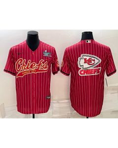 Men's Kansas City Chiefs Red Team Big Logo With Super Bowl LVII Patch Cool Base Stitched Baseball Jersey