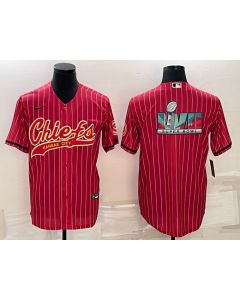 Men's Kansas City Chiefs Red With Super Bowl LVII Big Logo Cool Base Stitched Baseball Jersey (Red)