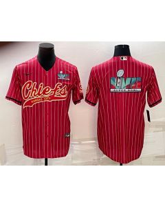 Men's Kansas City Chiefs Red With Super Bowl LVII Big Logo Cool Base Stitched Baseball Jersey
