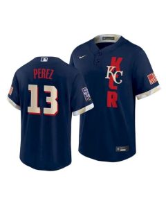 Men's Kansas City Royals #13 Salvador Perez 2021 Navy All-Star Cool Base Stitched MLB Jersey