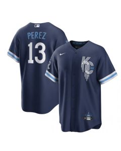 Men's Kansas City Royals #13 Salvador Perez 2022 Navy City Connect Cool Base Stitched Jersey
