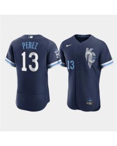 Men's Kansas City Royals #13 Salvador Perez 2022 Navy City Connect Flex Base Stitched MLB Jersey (Navy)