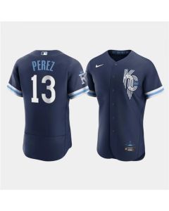 Men's Kansas City Royals #13 Salvador Perez 2022 Navy City Connect Flex Base Stitched MLB Jersey