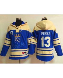 Men's Kansas City Royals #13 Salvador Perez Ageless Must-Have Lace-Up Pullover Hoodie