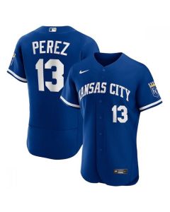 Men's Kansas City Royals #13 Salvador Perez Blue Flex Base Stitched Jersey