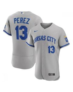 Men's Kansas City Royals #13 Salvador Perez Grey Flex Base Stitched Jersey