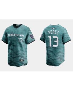 Men's Kansas City Royals #13 Salvador Perez Teal 2023 All-star Cool Base With Patch Stitched Baseball Jersey