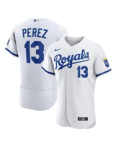 Men's Kansas City Royals #13 Salvador Perez White Flex Base Stitched Jersey