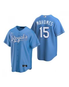 Men's Kansas City Royals #15 Patrick Mahomes Light Blue Cool Base Stitched Jersey
