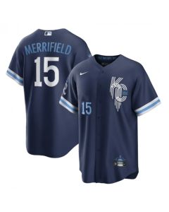Men's Kansas City Royals #15 Whit Merrifield 2022 Navy City Connect Cool Base Stitched Jersey