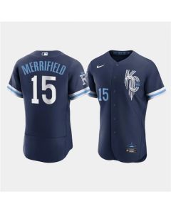 Men's Kansas City Royals #15 Whit Merrifield 2022 Navy City Connect Flex Base Stitched MLB Jersey