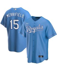 Men's Kansas City Royals #15 Whit Merrifield Blue Cool Base Stitched Jersey
