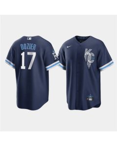 Men's Kansas City Royals #17 Hunter Dozier 2022 Navy City Connect Cool Base Stitched Jersey (Navy)