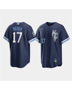 Men's Kansas City Royals #17 Hunter Dozier 2022 Navy City Connect Cool Base Stitched Jersey
