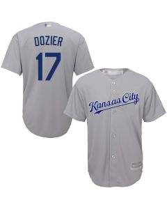 Men's Kansas City Royals #17 Hunter Dozier Grey Cool Base Stitched MLB Jersey