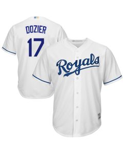 Men's Kansas City Royals #17 Hunter Dozier White Cool Base Stitched MLB Jersey