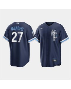Men's Kansas City Royals #27 Adalberto Mondesi 2022 Navy City Connect Cool Base Stitched Jersey