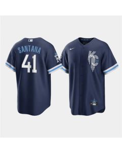 Men's Kansas City Royals #41 Carlos Santana 2022 Navy City Connect Cool Base Stitched Jersey