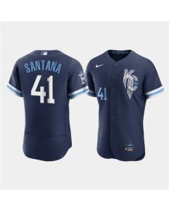 Men's Kansas City Royals #41 Carlos Santana 2022 Navy City Connect Flex Base Stitched MLB Jersey