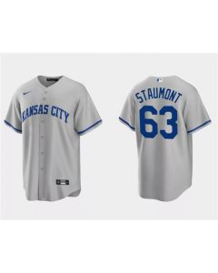 Men's Kansas City Royals #63 Josh Staumont Grey Cool Base Stitched Baseball Jersey