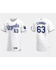 Men's Kansas City Royals #63 Josh Staumont White Flex Base Stitched MLB Jersey