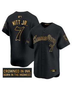 Men's Kansas City Royals #7 Bobby Witt Jr. Black "Gothic Crown Edition" Vapor Limited Stitched Baseball Jersey