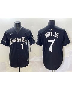 Men's Kansas City Royals #7 Bobby Witt Jr. Black "Gothic Crown Edition" Vapor Premier Limited Stitched Baseball Jersey