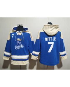 Men's Kansas City Royals #7 Bobby Witt Jr. Blue Ageless Must-Have Lace-Up Pullover Hoodie