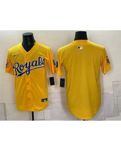 Men's Kansas City Royals Gold Sluggerrr Patch Vapor Limited Stitched Baseball Jersey (Gold)