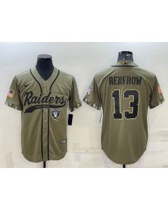 Men's Las Vegas Raiders #13 Hunter Renfrow 2022 Olive Salute to Service Cool Base Stitched Baseball Jersey