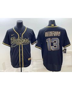 Men's Las Vegas Raiders #13 Hunter Renfrow Black Gold With Patch Cool Base Stitched Baseball Jersey