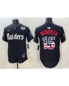 Men's Las Vegas Raiders #15 Fernando Mendoza Black USA 250 Fourth of July Vapor Limited Baseball Jersey (Style 2)