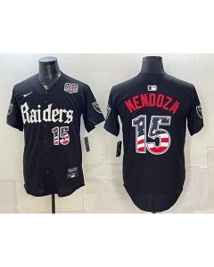 Men's Las Vegas Raiders #15 Fernando Mendoza Black USA 250 Fourth of July Vapor Limited Baseball Jersey (Style 7)