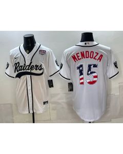 Men's Las Vegas Raiders #15 Fernando Mendoza White USA 250 Fourth of July Vapor Limited Baseball Jersey (Style 5)
