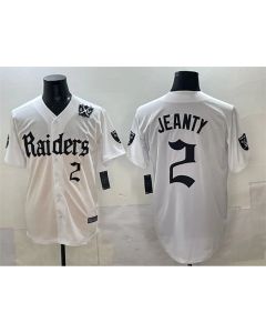 Men's Las Vegas Raiders #2 Ashton Jeanty White "Gothic Sin City Shadows Edition" With 65th Anniversary Patch Vapor Limited Stitched Baseball Jersey