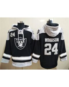 Men's Las Vegas Raiders #24 Charles Woodson Black Ageless Must-Have Lace-Up Pullover Hoodie
