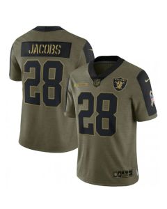 Men's Las Vegas Raiders #28 Josh Jacobs 2021 Olive Salute To Service Limited Stitched Jersey
