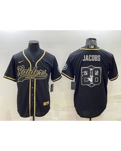 Men's Las Vegas Raiders #28 Josh Jacobs Black Gold Team Big Logo With Patch Cool Base Stitched Baseball Jersey