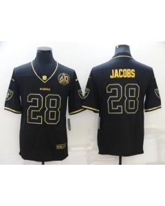 Men's Las Vegas Raiders #28 Josh Jacobs Black/Gold With 60th Anniversary Patch Vapor Limited Stitched Jersey
