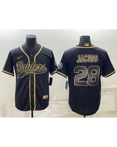 Men's Las Vegas Raiders #28 Josh Jacobs Black Gold With Patch Cool Base Stitched Baseball Jersey