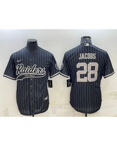 Men's Las Vegas Raiders #28 Josh Jacobs Black With Patch Cool Base Stitched Baseball Jersey