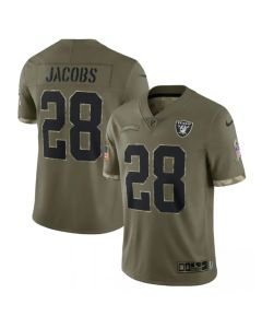 Men's Las Vegas Raiders #28 Josh Jacobs Olive 2022 Salute To Service Limited Stitched Jersey